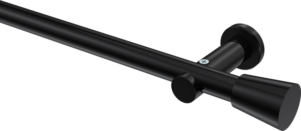 Interdeco Gardinenstange / Vorhangstange Schwarz, Typ Platon Sitra (Konus) ohne Ringe, 20 mm Ø 1-läufig, 180 cm