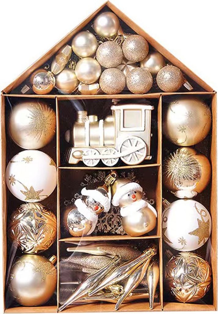 1 Set Weihnachten Anhänger Glitzer Haus Form verschiedene Stile Fotografie Requisiten Golden Silber Color Christmas Ball zu Weihnachten-Golden