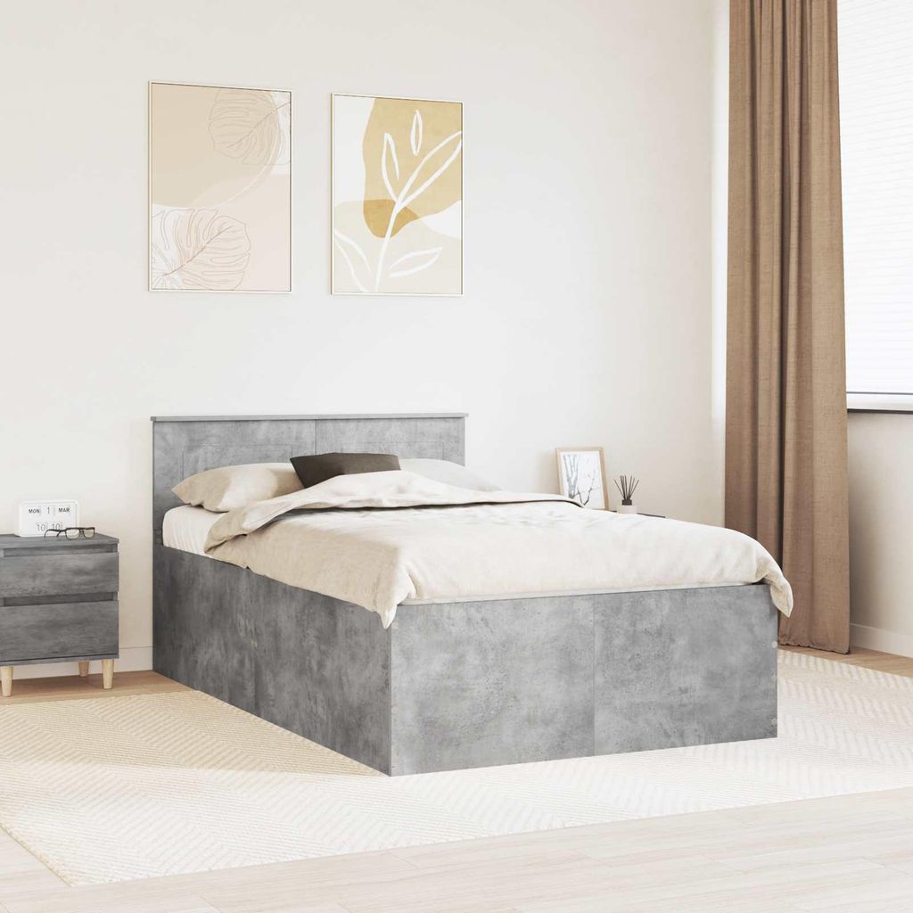 Maison Exclusive - Bettrahmen mit Kopfteil Beton Grau 135 x 190 cm Holzwerkstoff