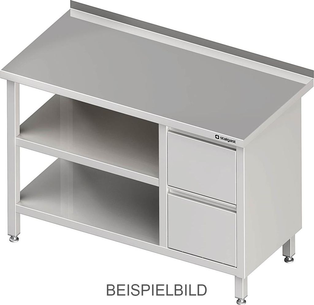 Arbeitstisch mit Grund- und Zwischenboden, 2600x700x850 mm, mit 2er Schubladenblock rechts, ohne Aufkantung, verschweißt