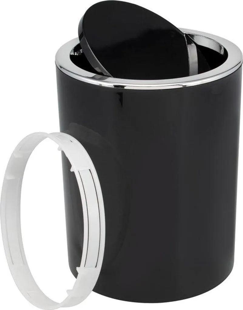 Set accessoires de toilette noir : poubelle à clapet et bac de tri