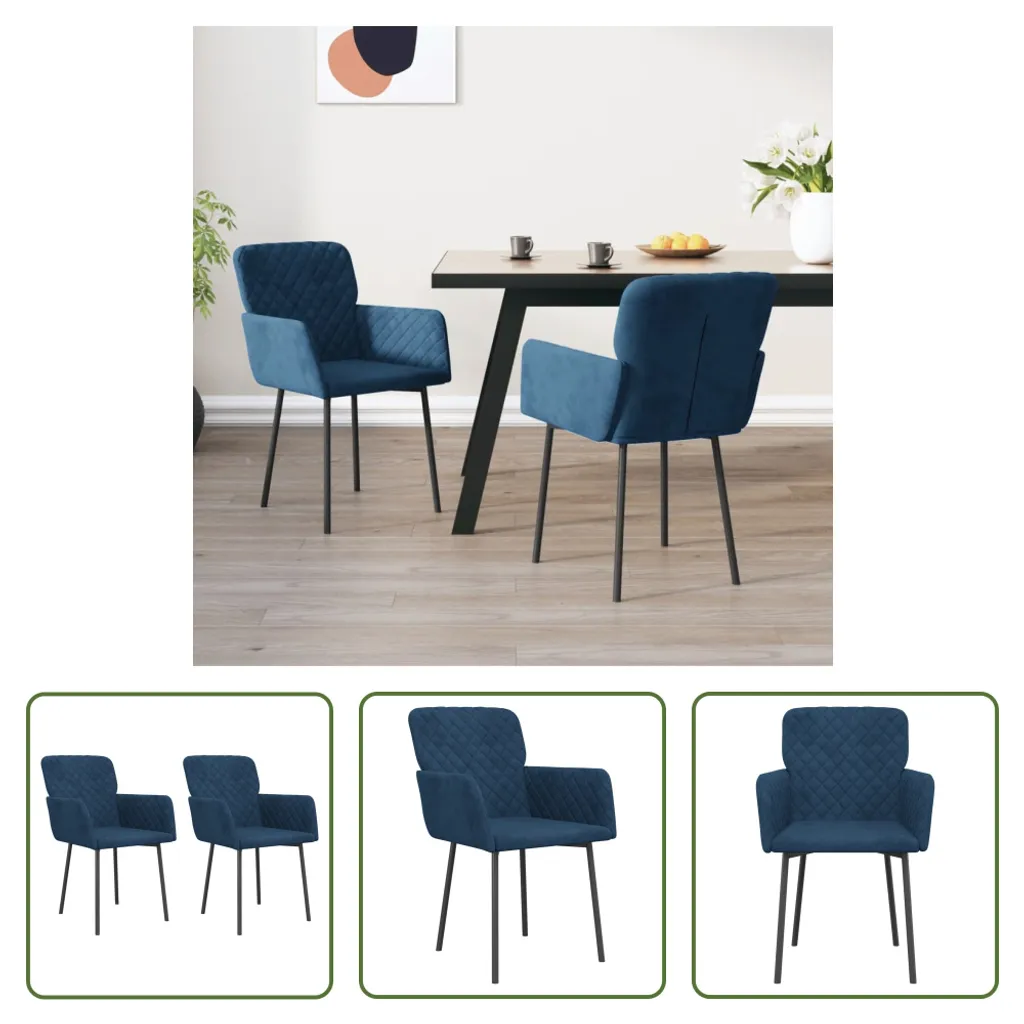 Set 2 Sedie da Pranzo The Living Store Velluto Blu | Design Elegante