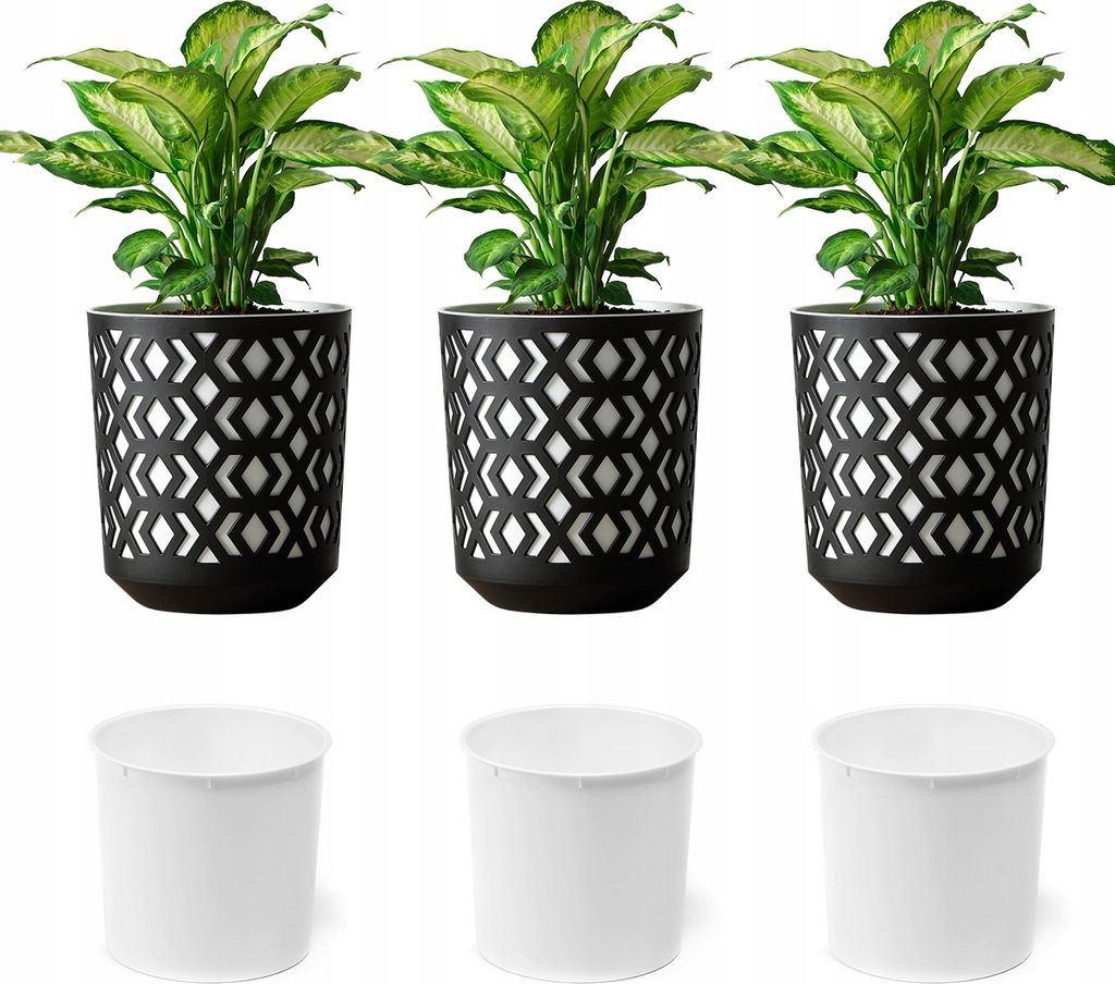 Lamela 3er-Set Blumentopf | Aztek | Mit Einsatz | Schwarz/Weiß | 19 cm