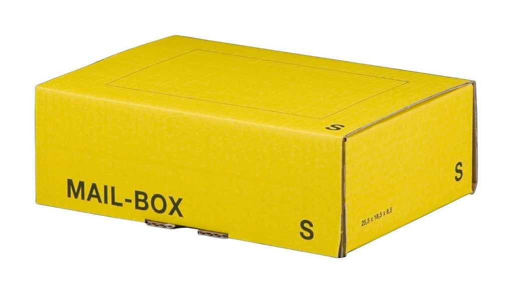 A yellow mail box is shown against a white background.