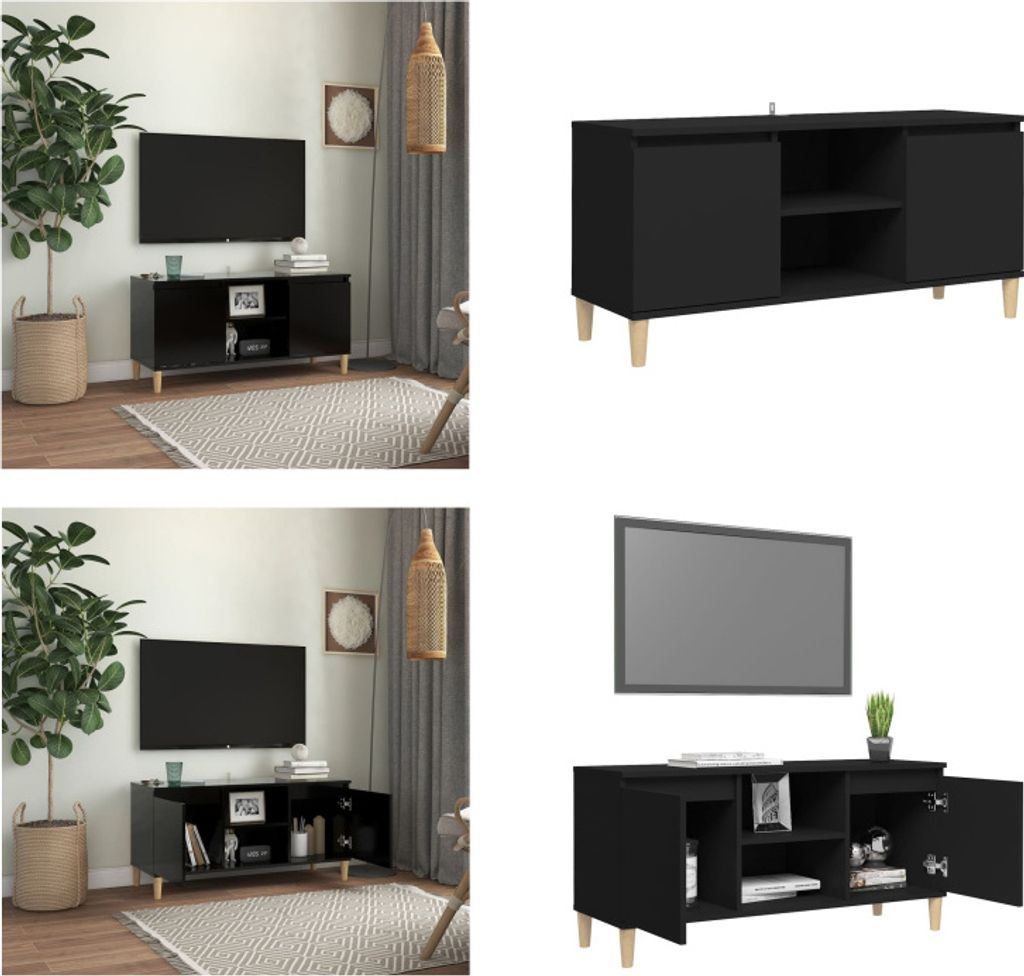 vidaXL TV Schrank mit Massivholz Beinen Schwarz 103,5x35x50 cm - TV-Schrank - TV-Schränke - Sideboard - Sideboards