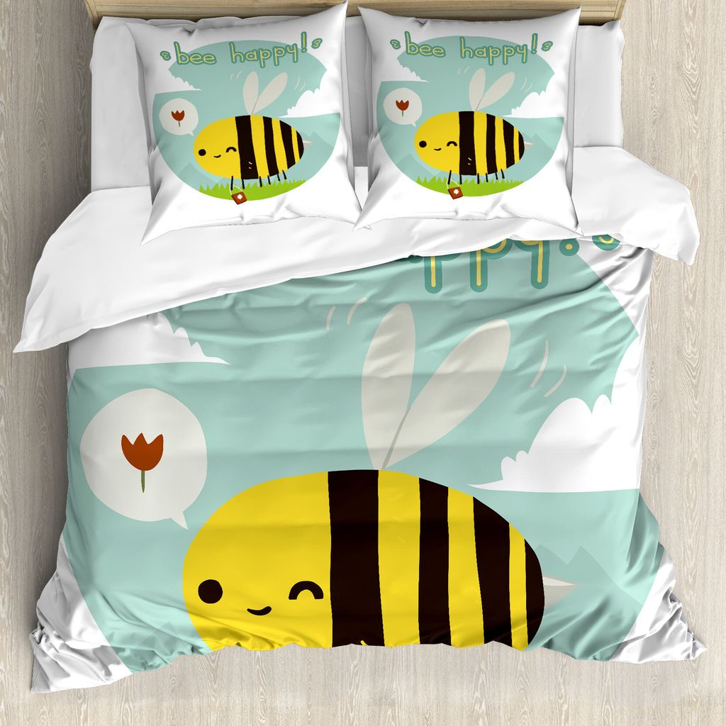 ABAKUHAUS Bienenkönigin Bettbezug Set für Einzelbetten, Bee Happy Doodle, Milbensicher Allergiker geeignet mit Kissenbezug, 155 cm x 220 cm - 80 ...