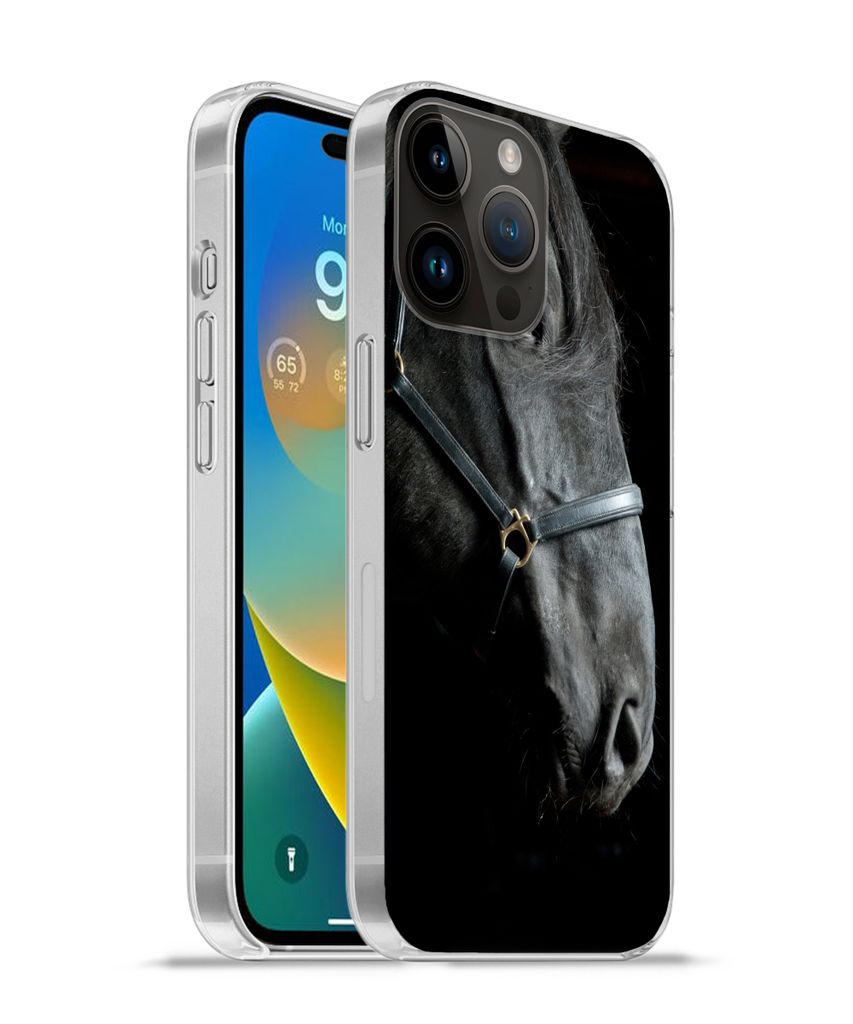 MuchoWow Handyhülle Schutzhülle Hülle für Apple iPhone 14 Pro Max Pferd - Leicht - Schwarz Silikon Softcase Handy Hülle - Hardcover