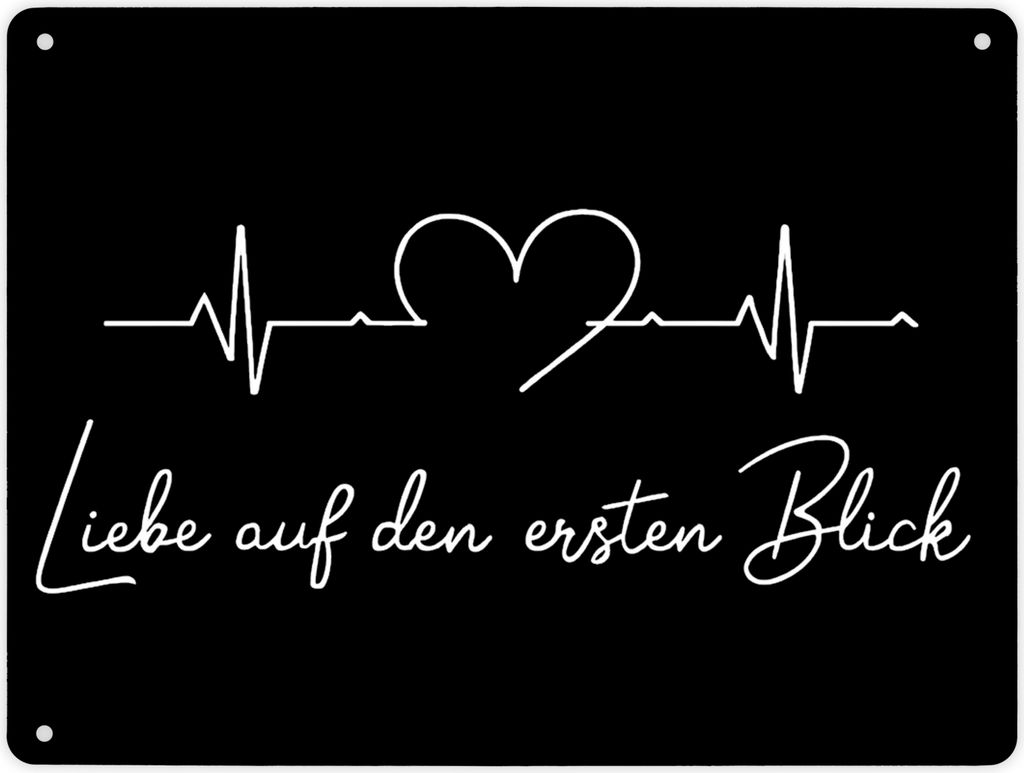 Liebe auf den ersten Blick EKG Herz Metallschild XL in 21x28 cm