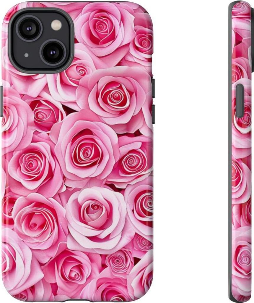 Glänzendes Rosenmuster in Pink – Hülle Kompatibel mit iPhone 14 Plus