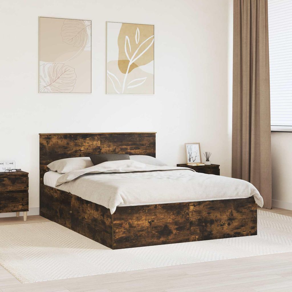 Maison Exclusive - Bettrahmen Geräucherte Eiche 150 x 200 cm Holzwerkstoff