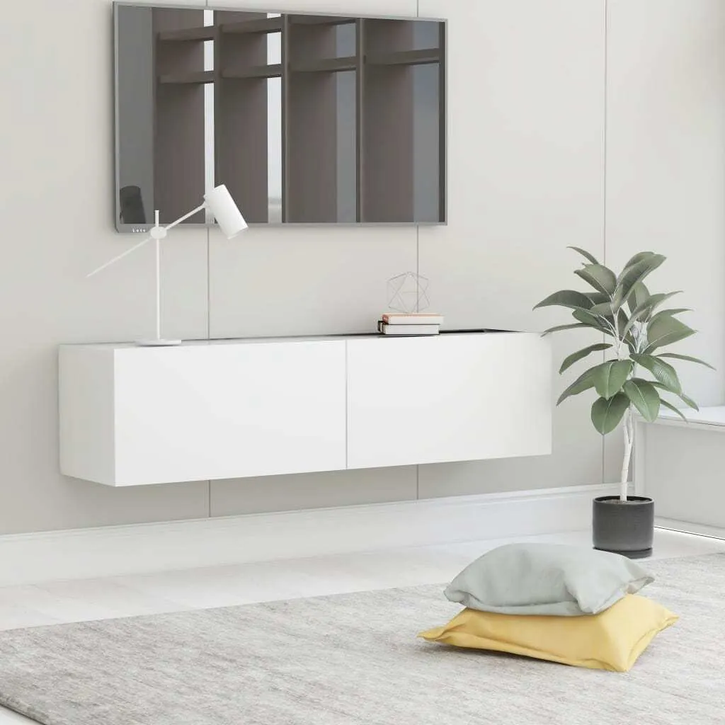 Meuble TV Blanc Compact 120cm : Fini les Câbles Visibles et le Désordre