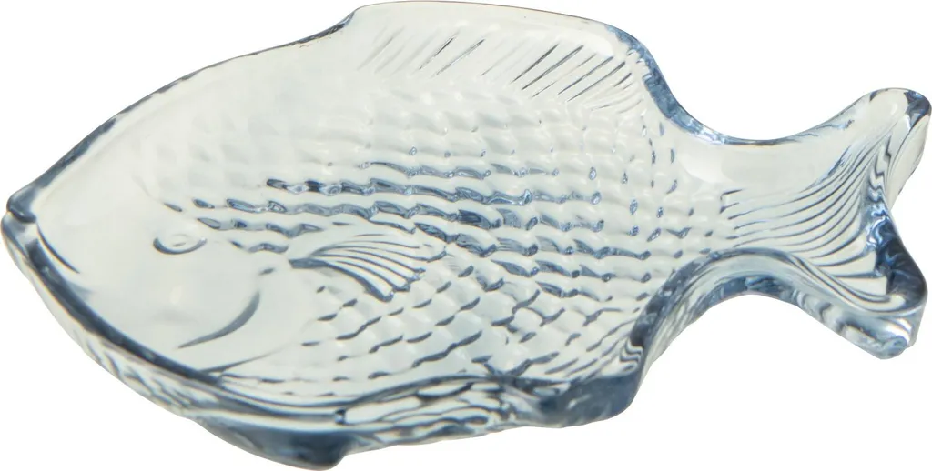 Assiette Poisson en Verre Bleu pour Table d'Été et Dîner de Poissons