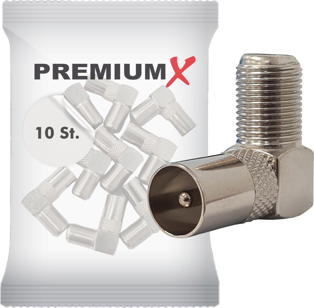 PremiumX 10x Sat Winkeladapter Winkelstecker TV F Buchse 90°gewinkelt für Koaxialkabel Antennenkabel