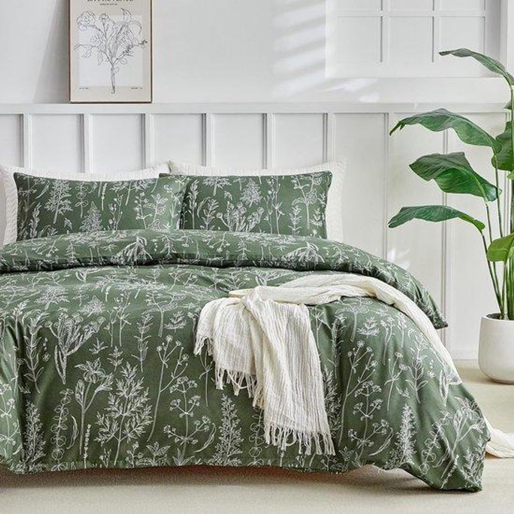 Unyqoos Luxusbettwäsche für Doppelbett mit botanischem Design