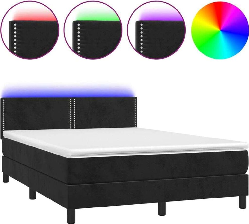 Boxspringbett mit Matratze & LED Schwarz 140x200 cm Samt