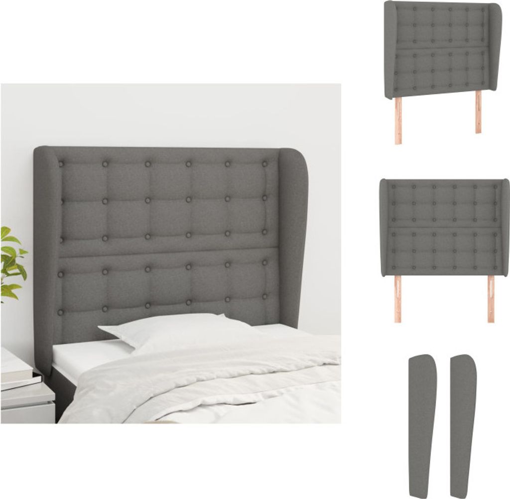 vidaXL Kopfteil mit Ohren Dunkelgrau 93x23x118/128 cm Stoff - Kopf- & Fußenden