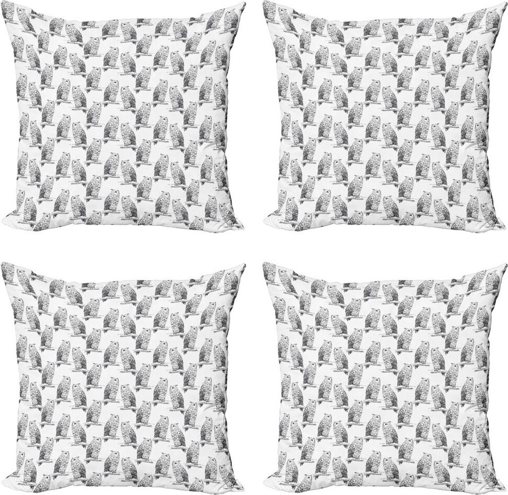 ABAKUHAUS Eulenliebhaber Kissenbezug Set (4 Stück), Vogel auf Zweig Skizze, Moderner Doppelseitiger Digitaldruck, 40 cm x 40 cm, Charcoal Grau und...