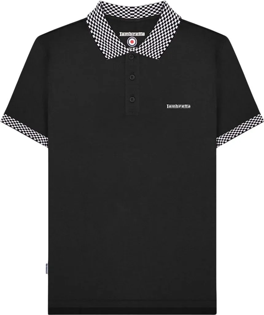 Lambretta Polo Homme Noir avec Insigne LB404 Taille S Style Rétro Chic