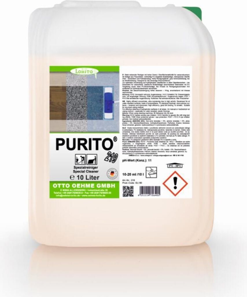 Wischpflege Purito 219 Polyurethan-Reiniger Vinyl-Reiniger 10 Liter