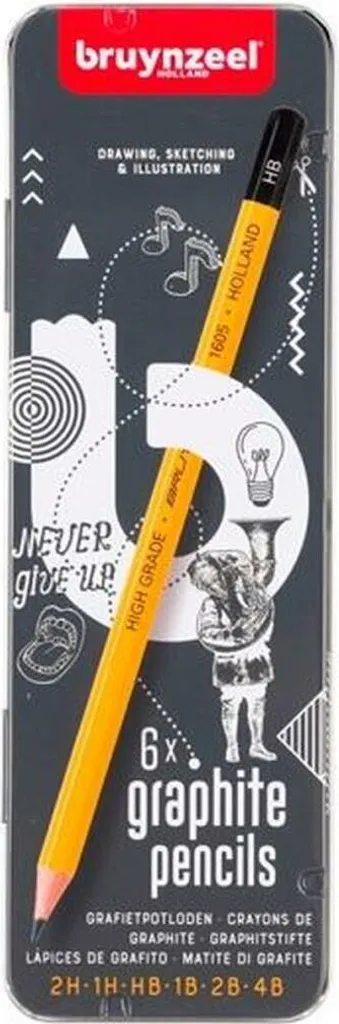 Set de 6 Crayons Graphite Bruynzeel Teens pour Dessin et Croquis Scolaire