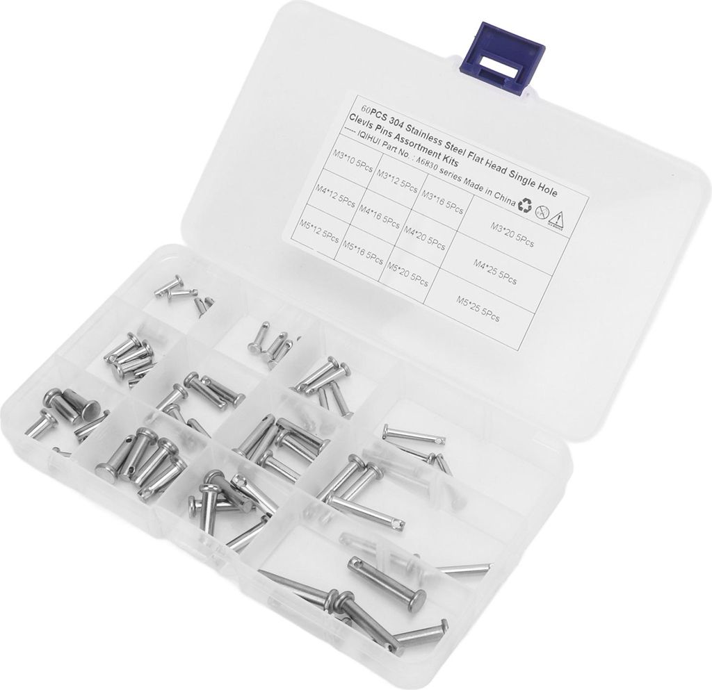 12 Größen Edelstahl Clevis Pin einzelne Loch flachen Kopf T Form Runde Pin Sortiment Kit für Auto 60pcs