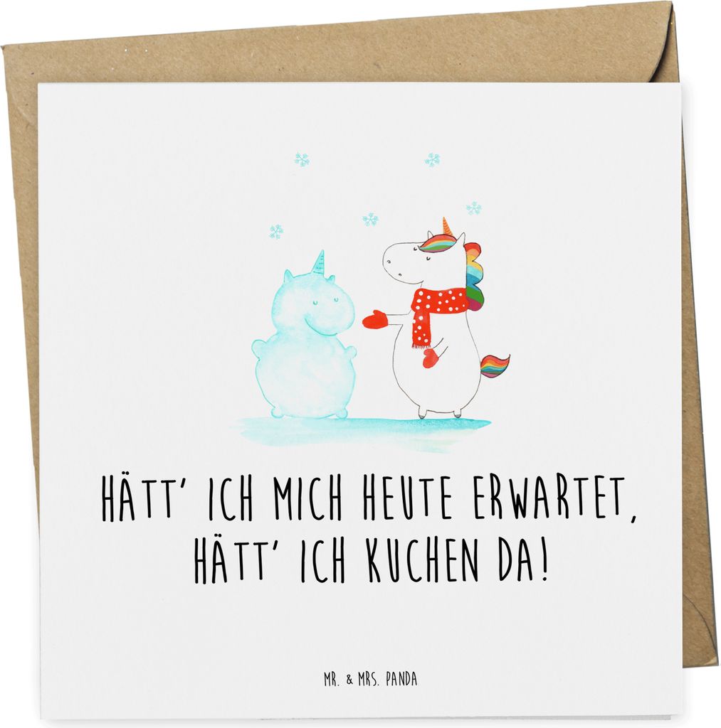Mr. & Mrs. Panda Grußkarte Einhorn Schneemann - Weiß - Geschenk, doppelkarte, Schnee, Unicorn, anlasskarte, Weihnachten, faltkarte, kalt, Glückw...