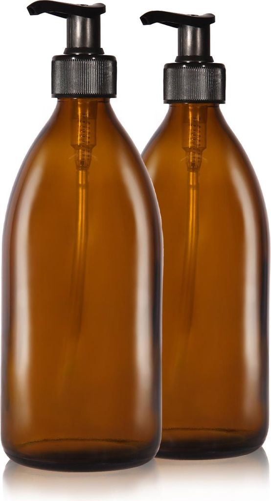 Oputec 2 x 500 ml Seifenspender aus Glas – Shampoo-Flaschen zum Befüllen Duschgel-Spender Pumpspender aus Braunglas – Küche und Badezimmer