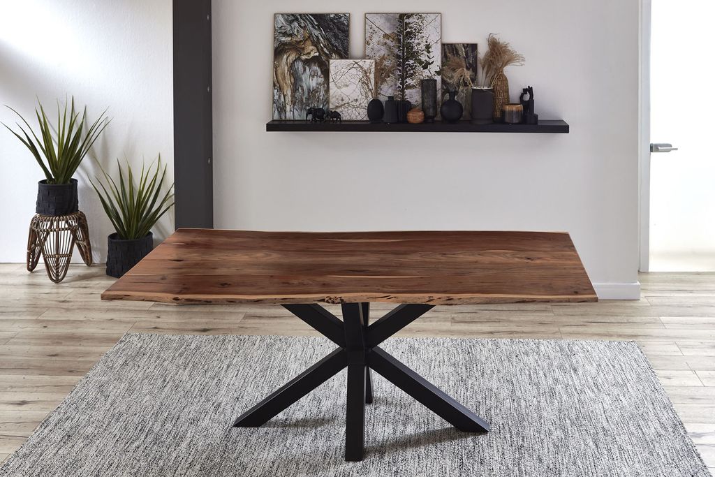 Esstisch Baumkante Akazie Nussbaum 160 x 85 cm schwarz QUINCY