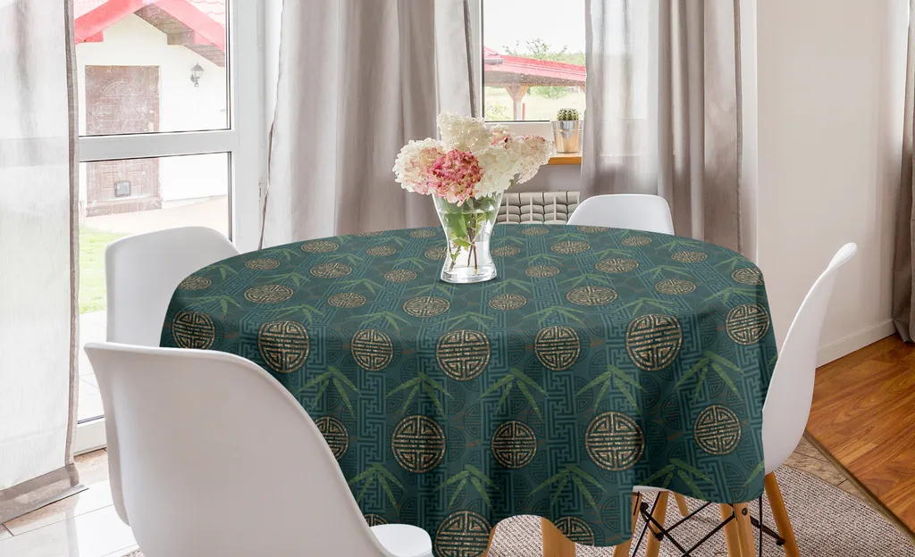 Tovaglia Rotonda 150 cm ABAKUHAUS Bambù Verde Acqua Antimacchia