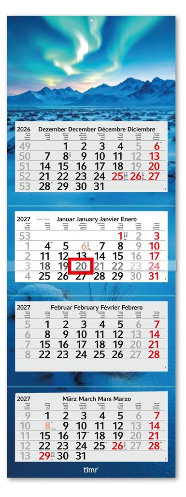 Timr 4-Monatskalender 2027 - Wandkalender 4 Monate I Motiv Produktbild 