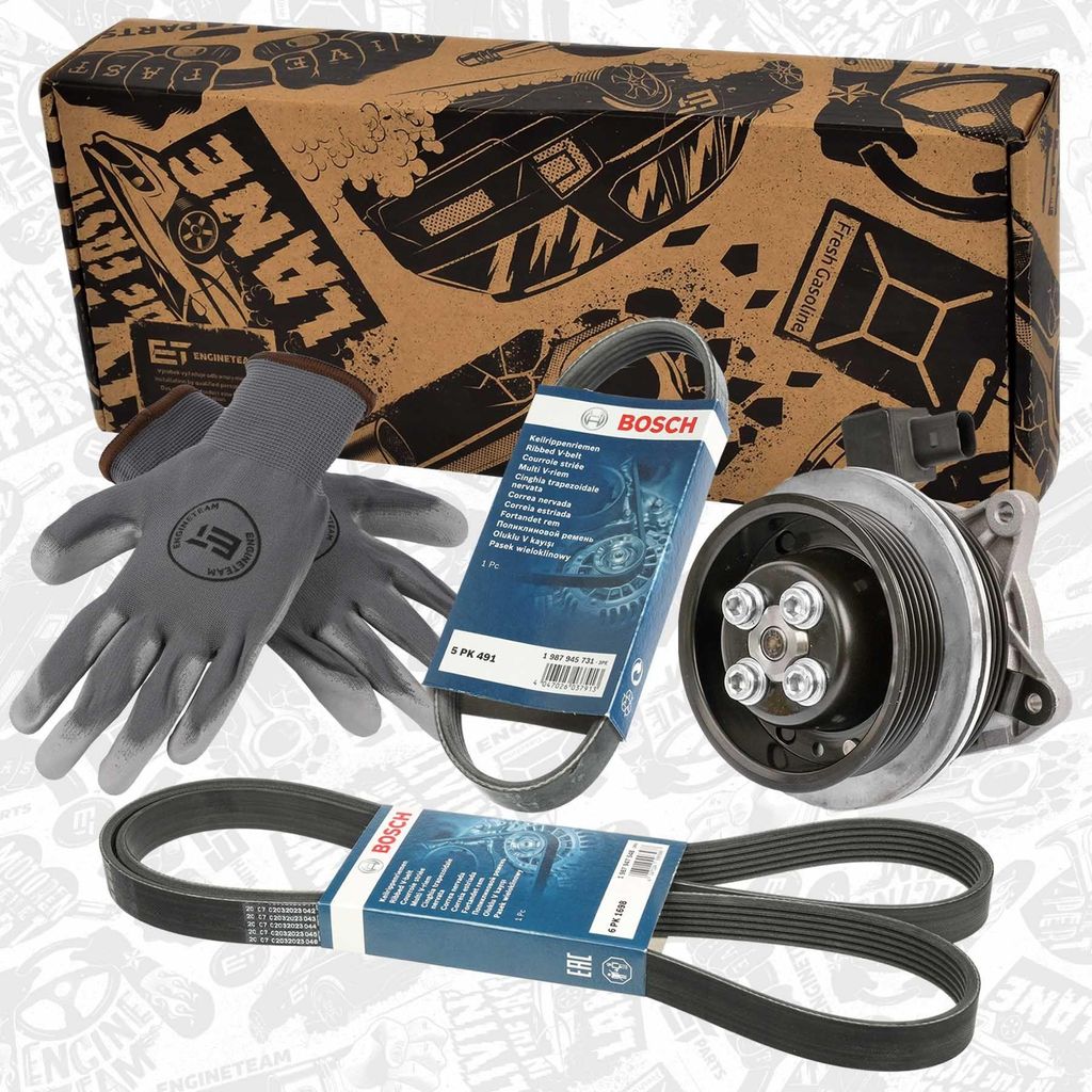 ET ENGINETEAM PW0010VR2 Wasserpumpe + Keilrippenriemensatz für VW GOLF VI (5K1) Golf V Schrägheck (1K1) Polo Schrägheck (6R1, 6C1) TOURAN (1T1, ...