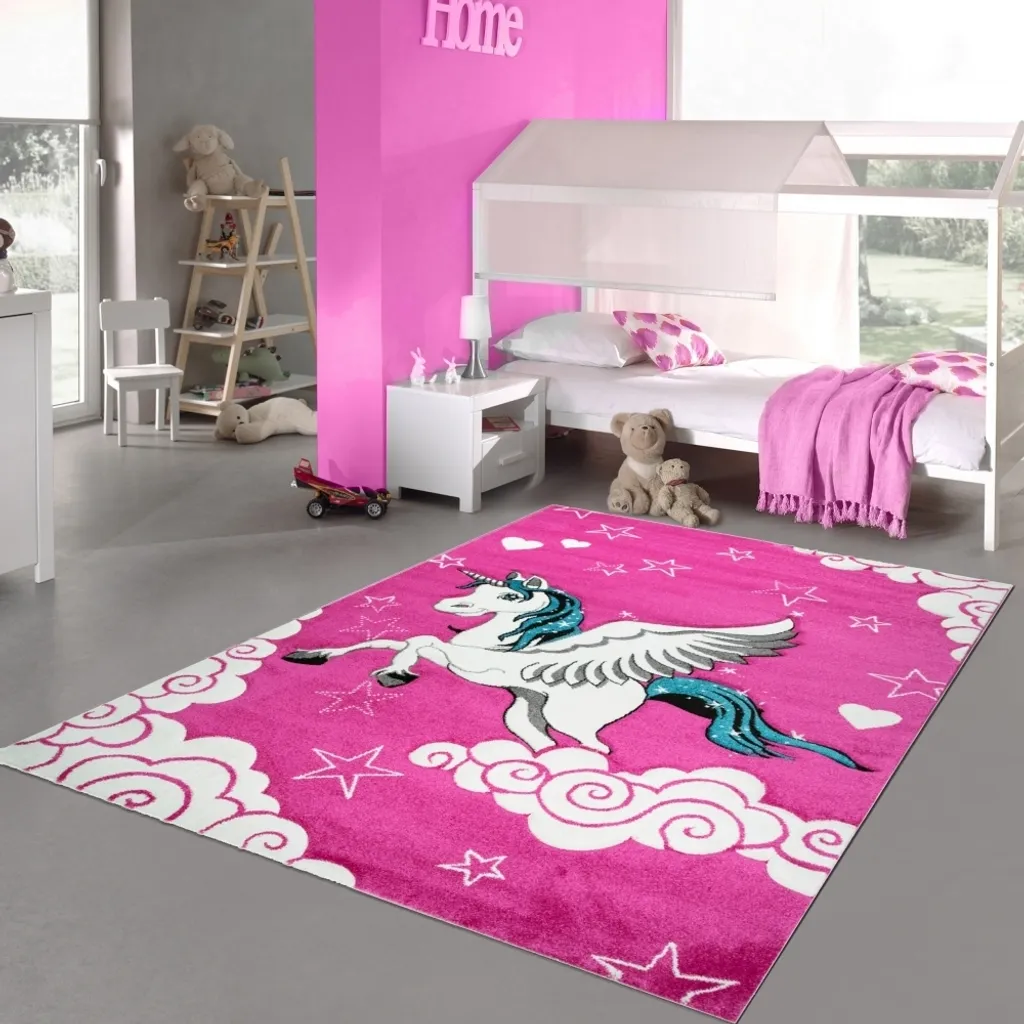 Tapis de Jeu pour Enfant 160x230 cm Idéal pour Chambre de Fille Rose