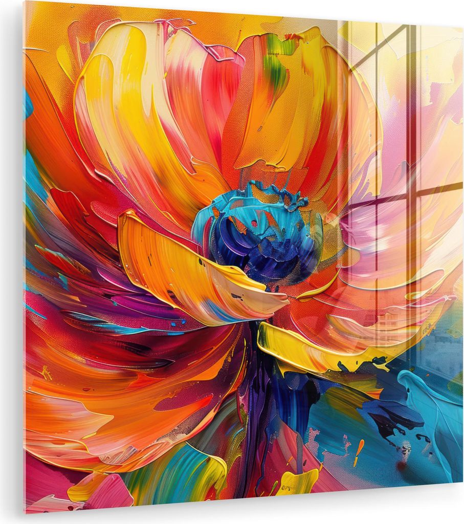 MuchoWow Glasbilder - Bilder auf Wandbild - Foto auf Glas Blume - Lackierung - Modern - Abstrakt - Farben 50x50 cm Wanddekoration aus Glas - Acrylg...