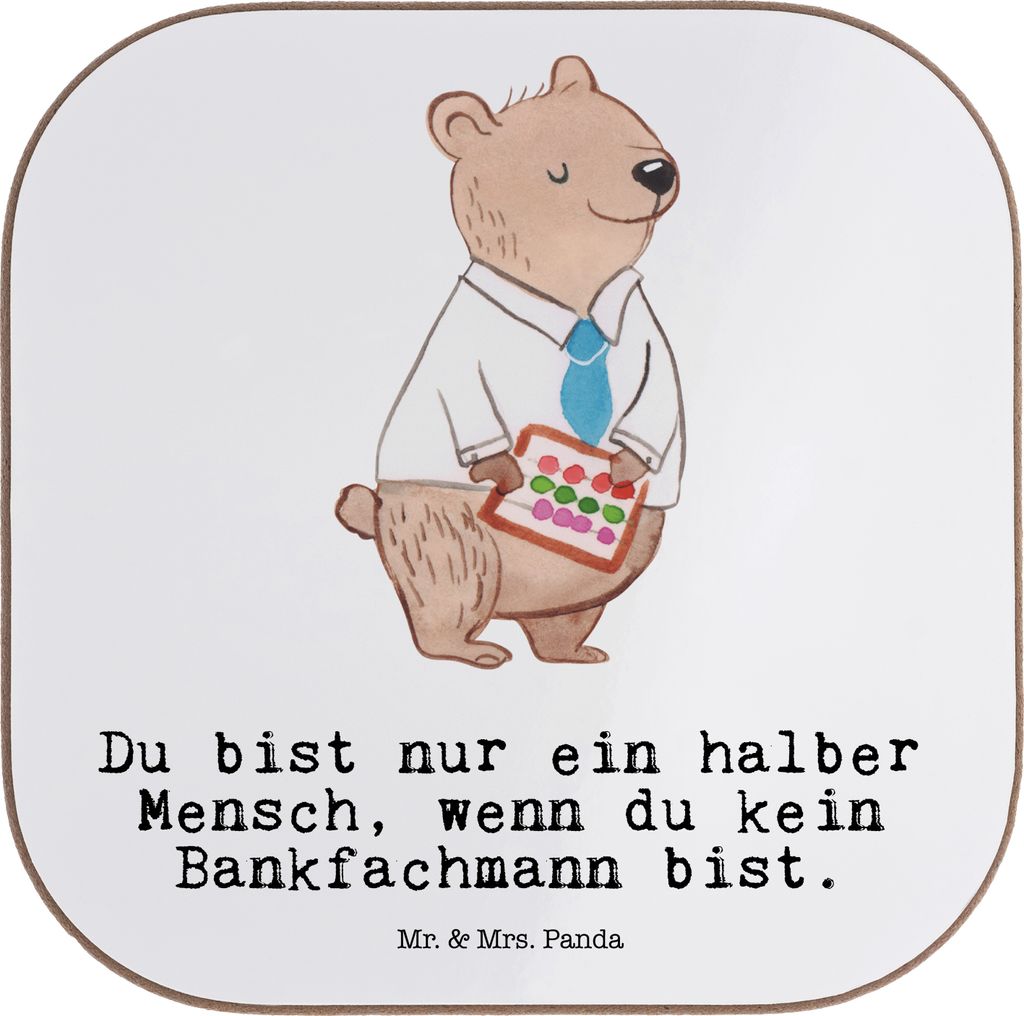 Mr. & Mrs. Panda Tassenuntersetzer Bankfachmann Herz - Weiß - Geschenk, Ausbildung, Beruf, Holzuntersetzer, Spruch, Untersetzer für Gläser, Glas...