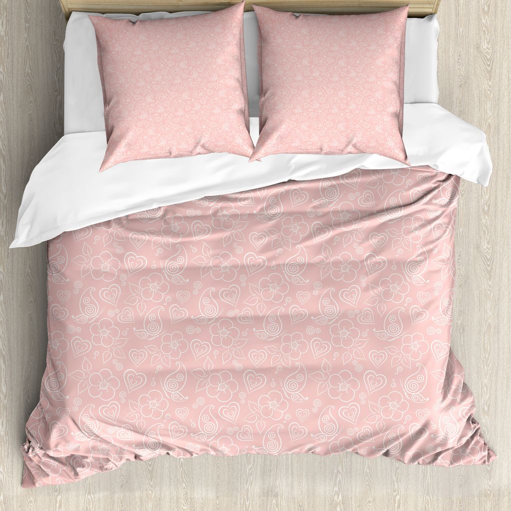 ABAKUHAUS Blassrosa Bettbezug, Blumen-Spirale, Milbensicher Allergiker geeignet mit Kissenbezügen, 155 cm x 220 cm - 80 x 80 cm, Coral Weiß