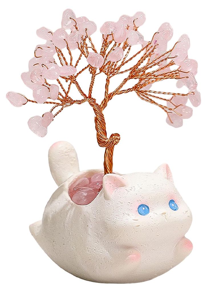 Kleiner Geldbaum aus künstlichen Kristallen mit Cartoon-Tiertopf, handgefertigt aus Kupferdraht, Feng-Shui-Ornament für Zuhause, Büro oder Schre...
