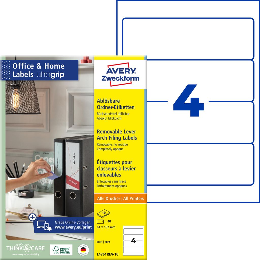 Avery Zweckform L4761REV-10, Ordner-Etiketten, ablösbar, Produktbild 