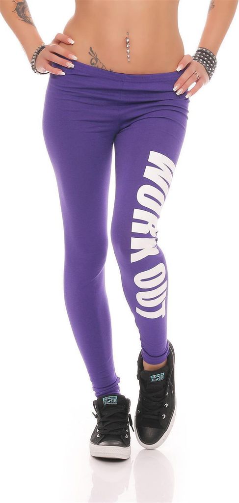 Damen Sport Leggings Baumwolle Stretch Slim Fit EU Violett L/40