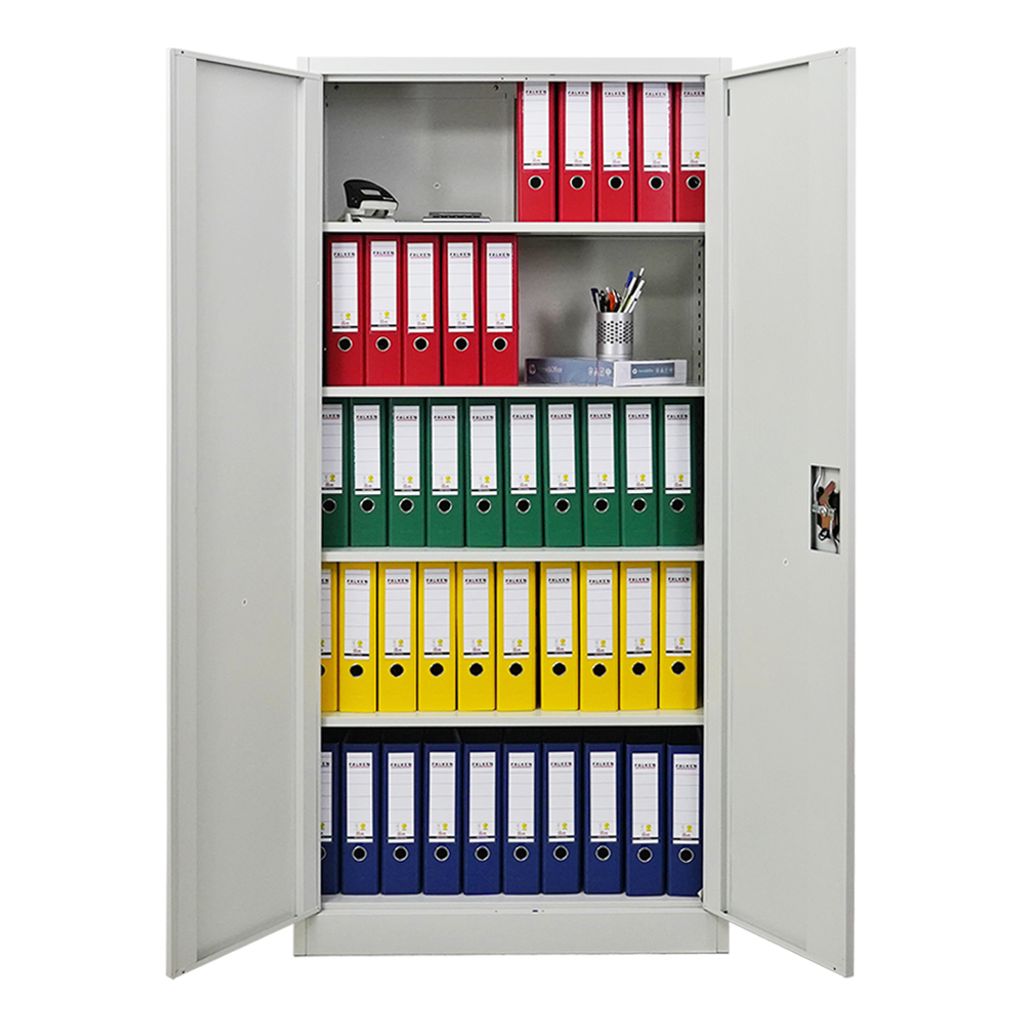 Flügeltürenschrank ELEPHANT mit 2 Türen, abschließbar | HxBxT 180x80x40cm | 4 Ebenen | Stahl mit Pulverbeschichtung | Lichtgrau | Spind Aktensc...