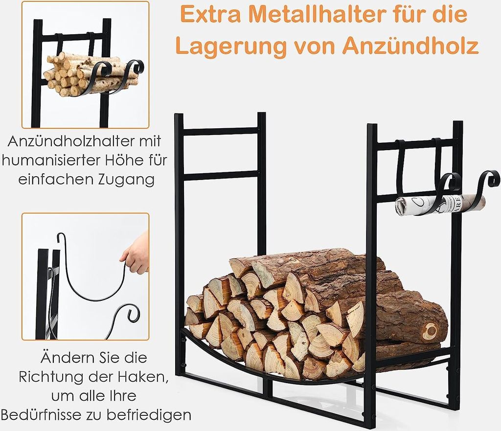 COSTWAY Kovový stojan na palivové dřevo, stojan na palivové Obrázek produktu 4