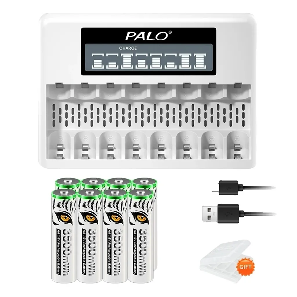 Batterie AA Litio Ricaricabili 1.5V Alta Capacità + Caricatore USB LCD