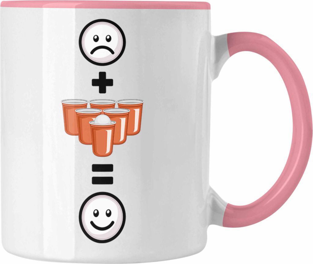 Trendation - Bierpong Tasse Geschenk für Bier Pong Profi Lustige Geschenkidee :( + Bierpong = :) Geburtstag (Rosa)