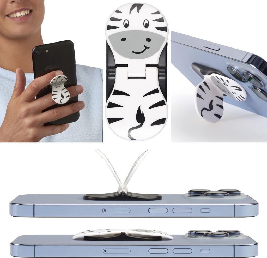 zipgrips Zebra - 2 in 1 Handy-Griff & Aufsteller - Sicherer Griff - Halter für Smartphones - Perfekte Selfies - Ideal für Videos