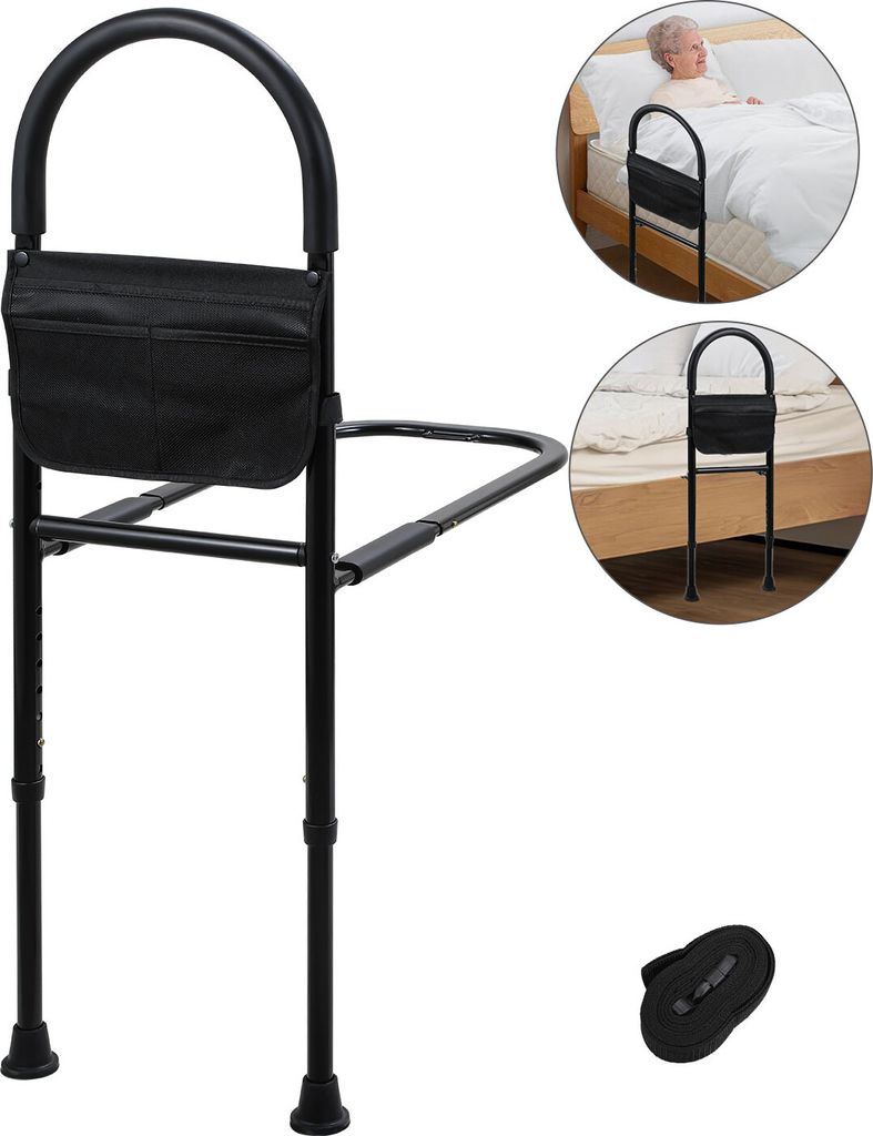 Hengda Bettgitter Aufstehhilfe bett für ältere Erwachsene Hilfsmittel Einstiegshilfe Haltegriffe Höhenverstellbar(80-104cm) Aufbewahrungstasche