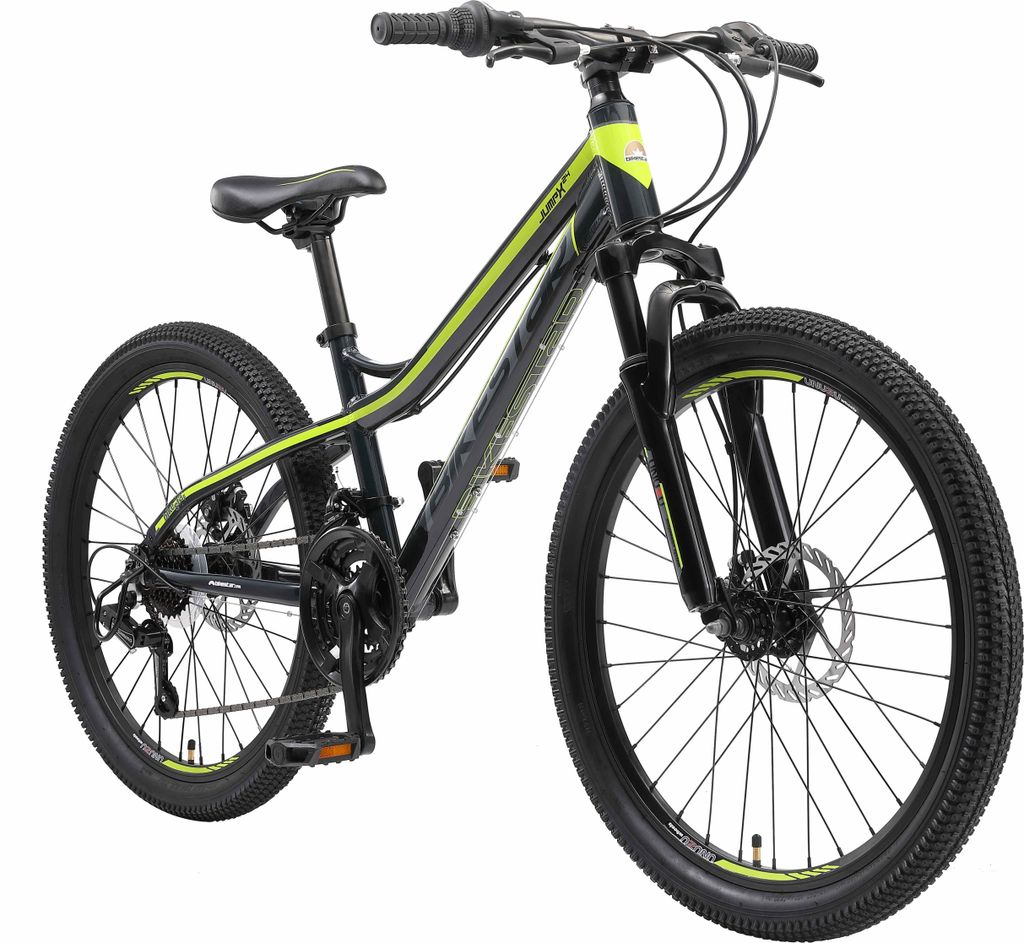 BIKESTAR Kinder Jugend Mountainbike 24 Zoll ab 9 Jahre | Hartail MTB Scheibenbremse Federgabel | Schwarz Grün