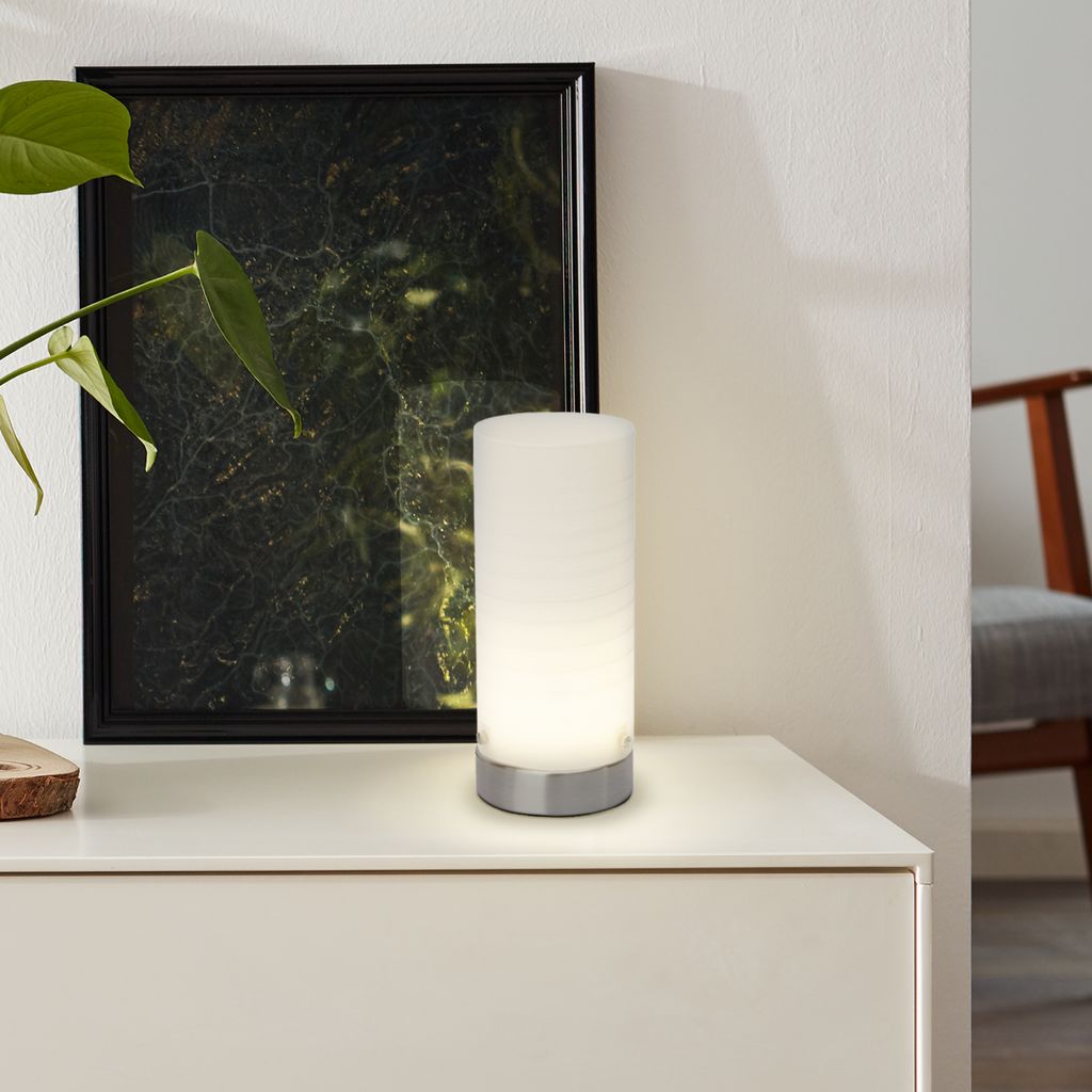 BRILLIANT Tischlampe Daisy | dekorative Nachttischleuchte | Glas/Metall | eisen/weiß | 4,5 W