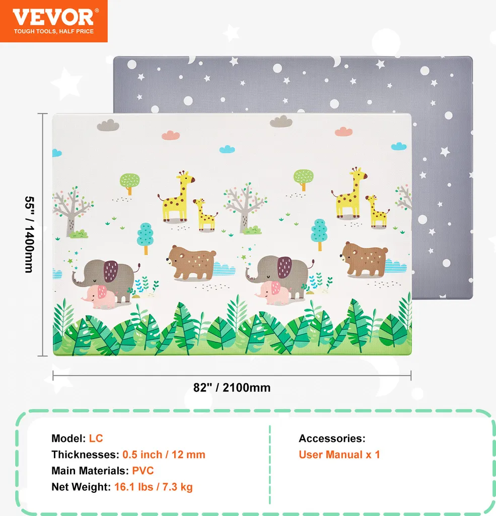 Tapis de jeu bébé étanche et lavable avec surface rembourrée réversible