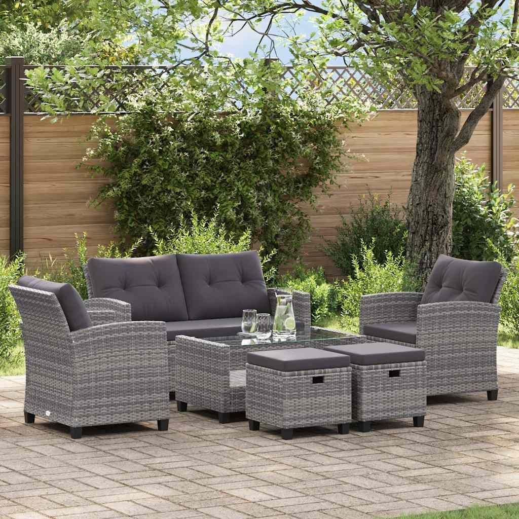 vidaXL 6-tlg. Garten-Sofagarnitur mit Auflagen Poly Rattan Produktbild 