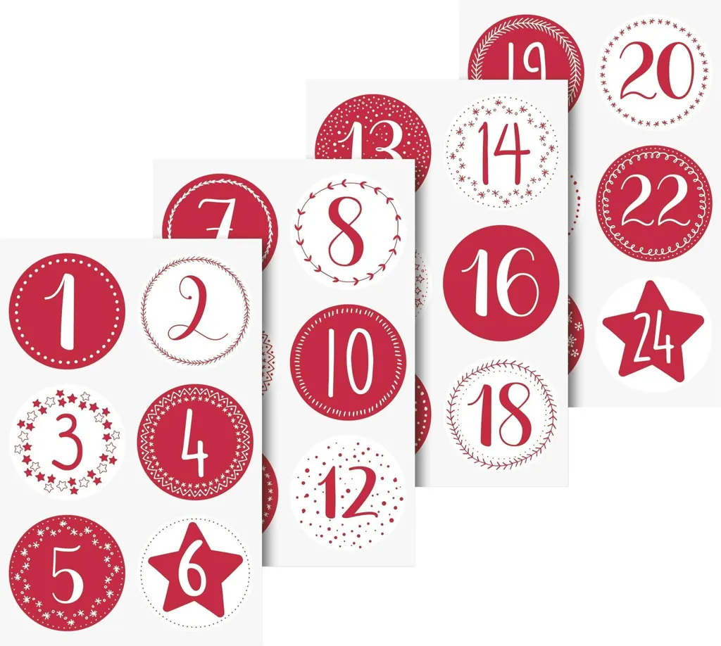 Stickers Chiffres Avent Heyda rouge : finissez votre calendrier DIY