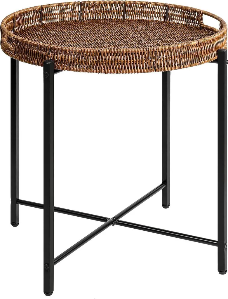 Tavolino Intrecciato Boho-Chic 48x50 con Vassoio Removibile Top